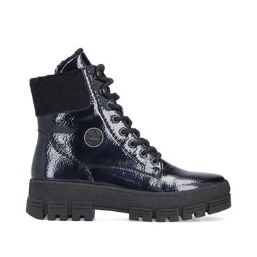 Rieker Platform Fur Cuff Ankle Boot - Blue Patent